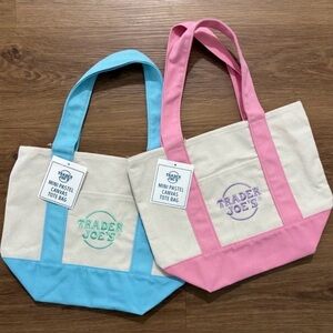 Trader Joe’s Mini Pastel Canvas Tote Bag - Pink and Blue